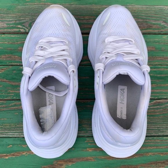 HOKA ONE ONE Womens Bondi 8 Sz 7.5 B White Sneakers Shoes Athletic Walking Sport - Picture 13 of 15